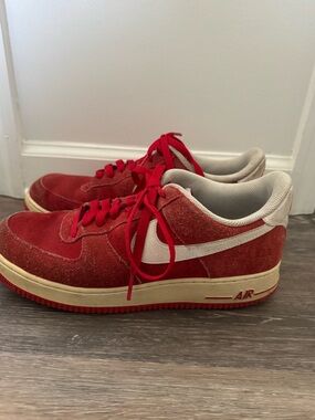 Nike Red Air Force Sneakers with White Swoosh